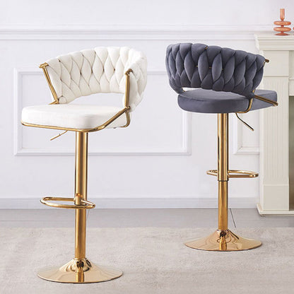 Contemporary Scandinavian Swivel Liftable Round Square Curve Metal Velvet Bar Stool Backrest Armrest For Dining Room