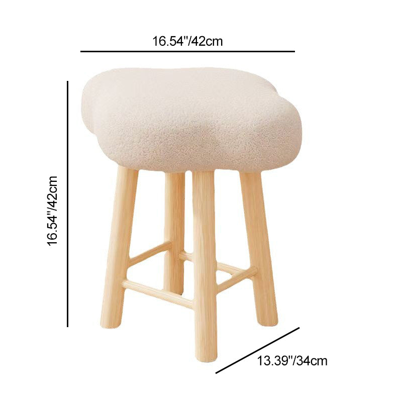 Contemporary Creative Cloud Shape Fabric Lambswool Wood Vanity Stool For Bedroom