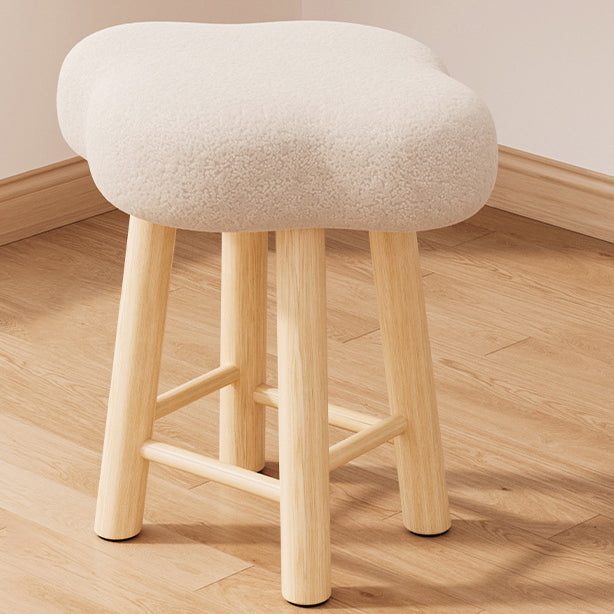 Contemporary Creative Cloud Shape Fabric Lambswool Wood Vanity Stool For Bedroom