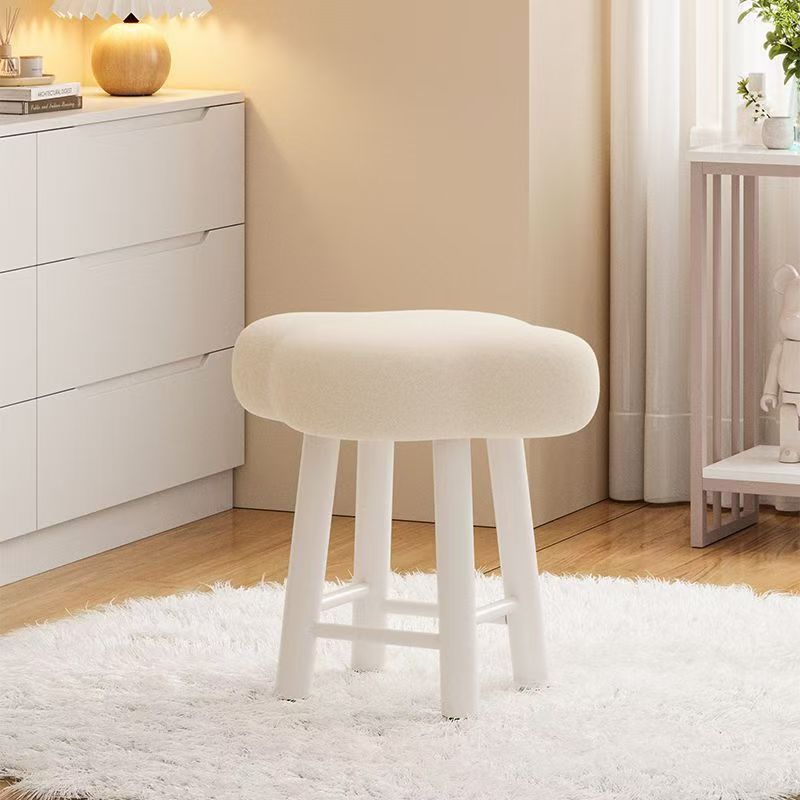 Contemporary Creative Cloud Shape Fabric Lambswool Wood Vanity Stool For Bedroom