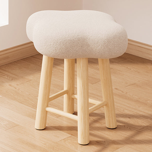 Contemporary Creative Cloud Shape Fabric Lambswool Wood Vanity Stool For Bedroom