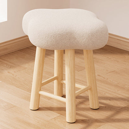 Contemporary Creative Cloud Shape Fabric Lambswool Wood Vanity Stool For Bedroom