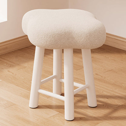 Contemporary Creative Cloud Shape Fabric Lambswool Wood Vanity Stool For Bedroom