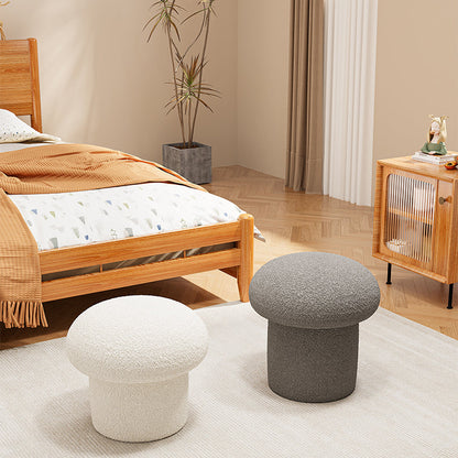 Contemporary Scandinavian Creative Mushroom Round Cylinder Wood Lambswool Vanity Stool For Bedroom