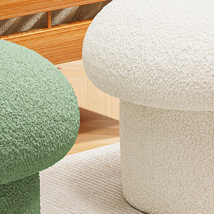 Contemporary Scandinavian Creative Mushroom Round Cylinder Wood Lambswool Vanity Stool For Bedroom