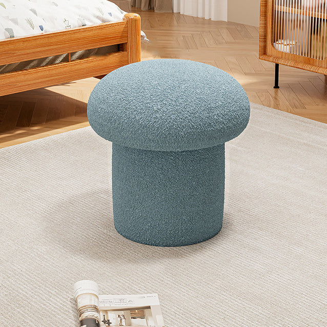 Contemporary Scandinavian Creative Mushroom Round Cylinder Wood Lambswool Vanity Stool For Bedroom