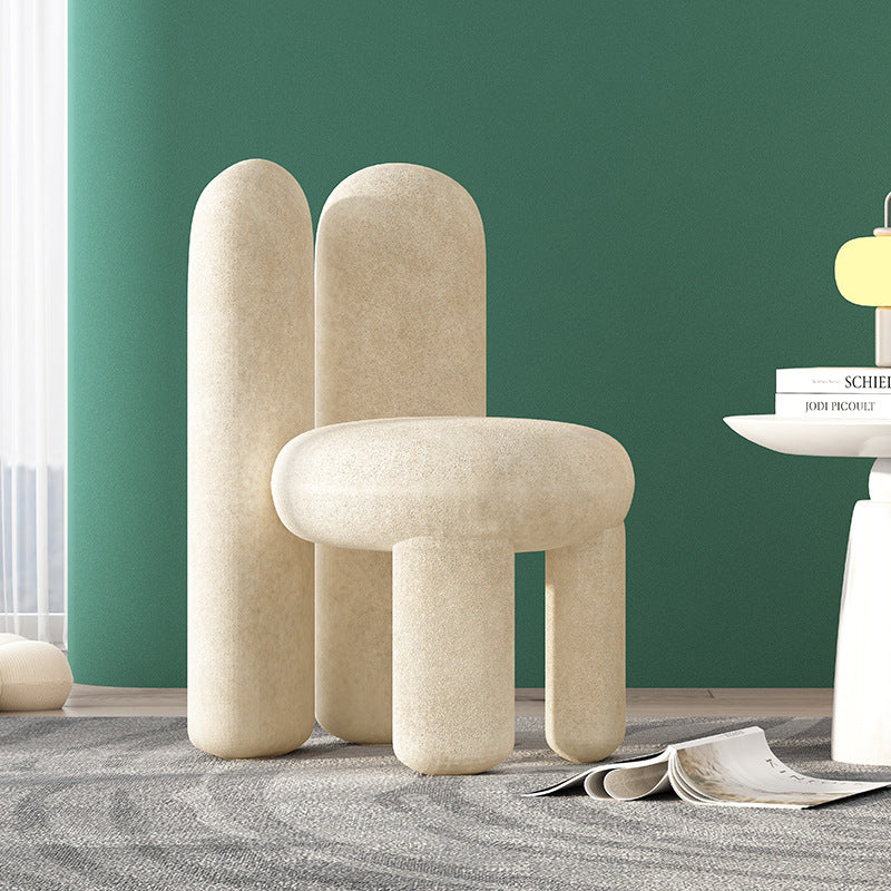 Contemporary Creative Rabbit Ears Round Cylinder Metal Lambswool Vanity Stool Backrest For Bedroom