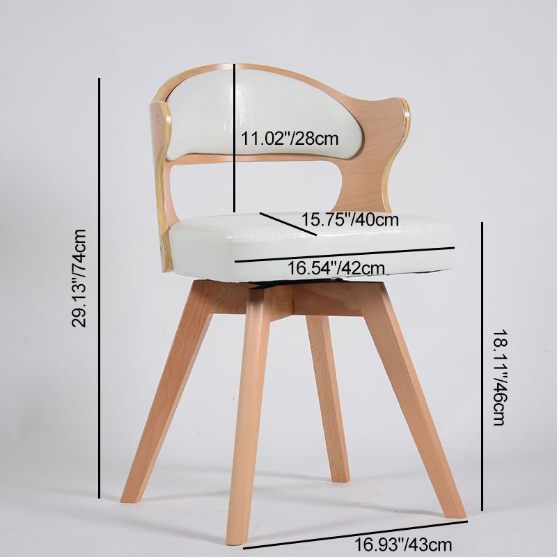 Modern Minimalist Rotatable Square Curve Wood PU Leather Dining Chair Backrest Armrest For Dining Room