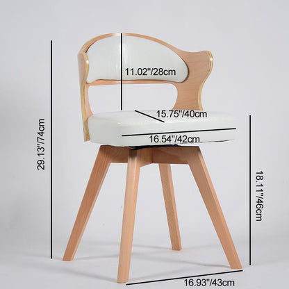 Modern Minimalist Rotatable Square Curve Wood PU Leather Dining Chair Backrest Armrest For Dining Room