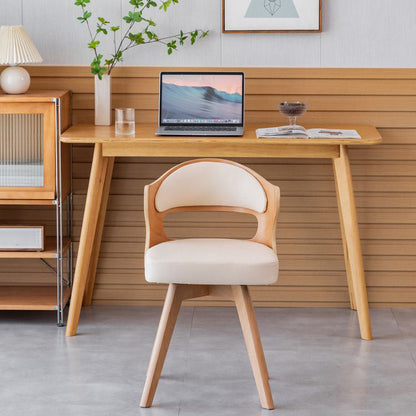 Modern Minimalist Rotatable Square Curve Wood PU Leather Dining Chair Backrest Armrest For Dining Room