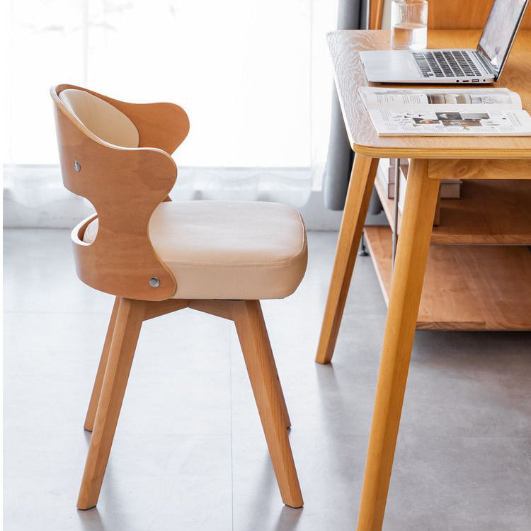 Modern Minimalist Rotatable Square Curve Wood PU Leather Dining Chair Backrest Armrest For Dining Room