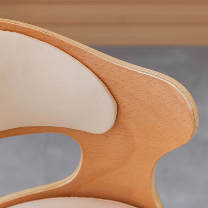 Modern Minimalist Rotatable Square Curve Wood PU Leather Dining Chair Backrest Armrest For Dining Room