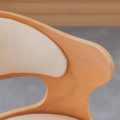 Modern Minimalist Rotatable Square Curve Wood PU Leather Dining Chair Backrest Armrest For Dining Room