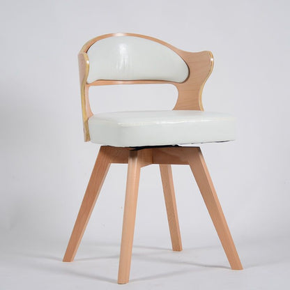 Modern Minimalist Rotatable Square Curve Wood PU Leather Dining Chair Backrest Armrest For Dining Room