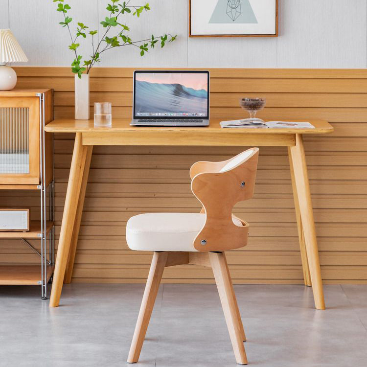 Modern Minimalist Rotatable Square Curve Wood PU Leather Dining Chair Backrest Armrest For Dining Room