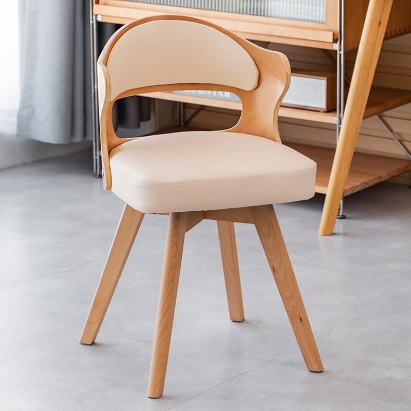 Modern Minimalist Rotatable Square Curve Wood PU Leather Dining Chair Backrest Armrest For Dining Room