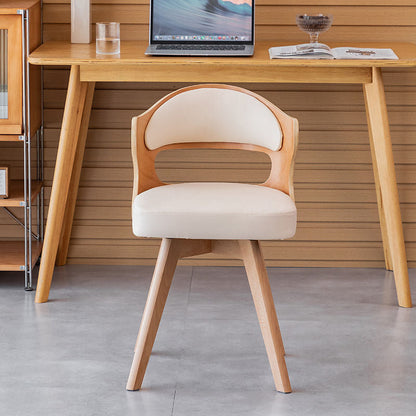 Modern Minimalist Rotatable Square Curve Wood PU Leather Dining Chair Backrest Armrest For Dining Room