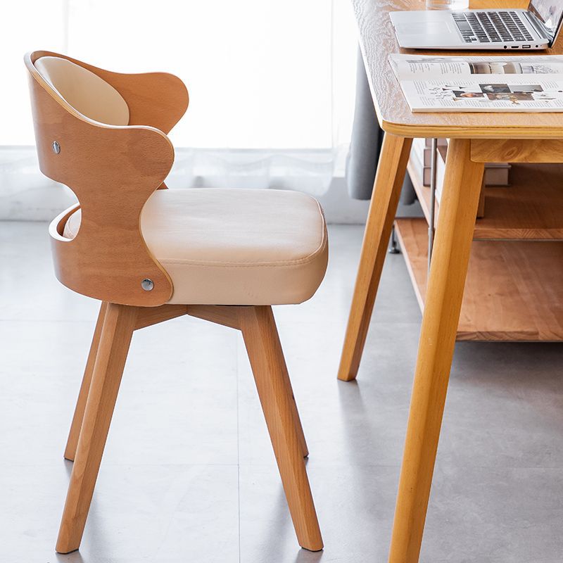 Modern Minimalist Rotatable Square Curve Wood PU Leather Dining Chair Backrest Armrest For Dining Room