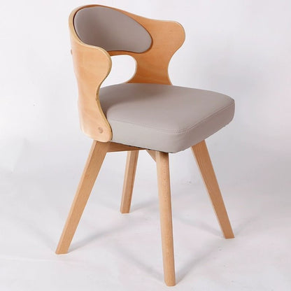 Modern Minimalist Rotatable Square Curve Wood PU Leather Dining Chair Backrest Armrest For Dining Room