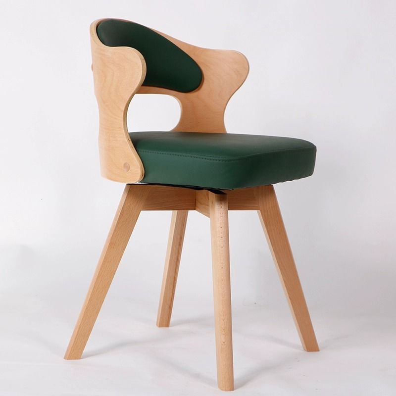 Modern Minimalist Rotatable Square Curve Wood PU Leather Dining Chair Backrest Armrest For Dining Room