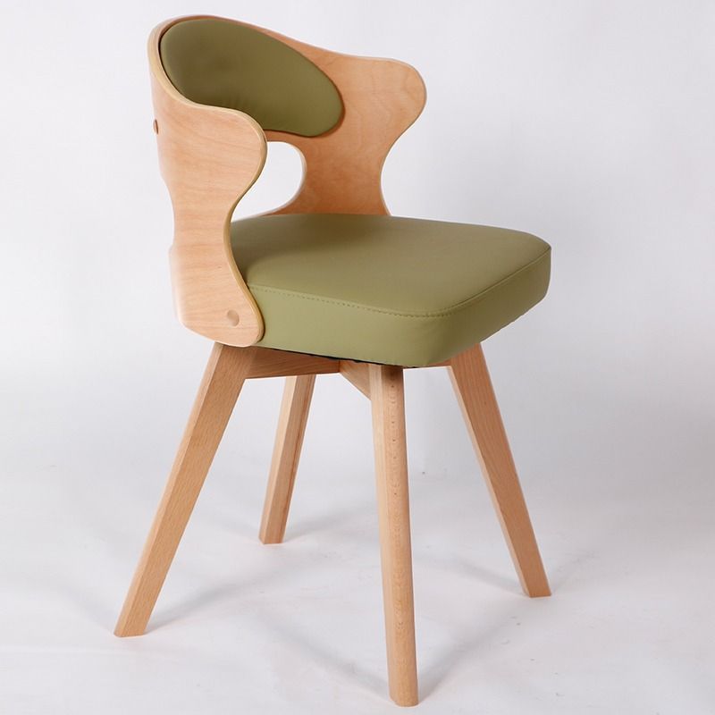 Modern Minimalist Rotatable Square Curve Wood PU Leather Dining Chair Backrest Armrest For Dining Room