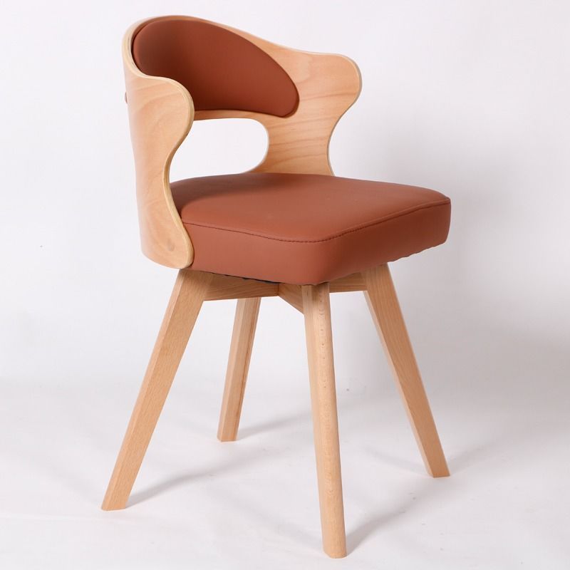 Modern Minimalist Rotatable Square Curve Wood PU Leather Dining Chair Backrest Armrest For Dining Room