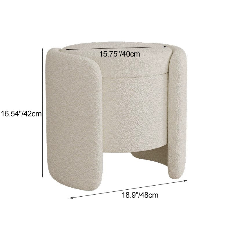 Contemporary Nordic Cream Storable Round Cylinder Wood Lambswool Vanity Stool For Bedroom