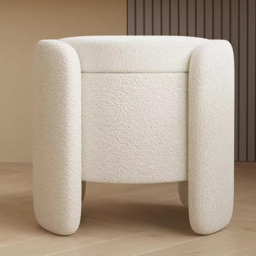 Contemporary Nordic Cream Storable Round Cylinder Wood Lambswool Vanity Stool For Bedroom