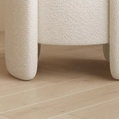 Contemporary Nordic Cream Storable Round Cylinder Wood Lambswool Vanity Stool For Bedroom