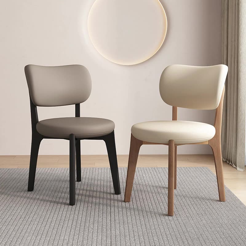 Contemporary Scandinavian Round Curve Oak Faux Leather Dining Chair Backrest For Dining Room