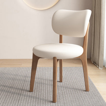 Contemporary Scandinavian Round Curve Oak Faux Leather Dining Chair Backrest For Dining Room