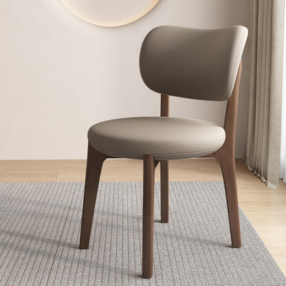 Contemporary Scandinavian Round Curve Oak Faux Leather Dining Chair Backrest For Dining Room