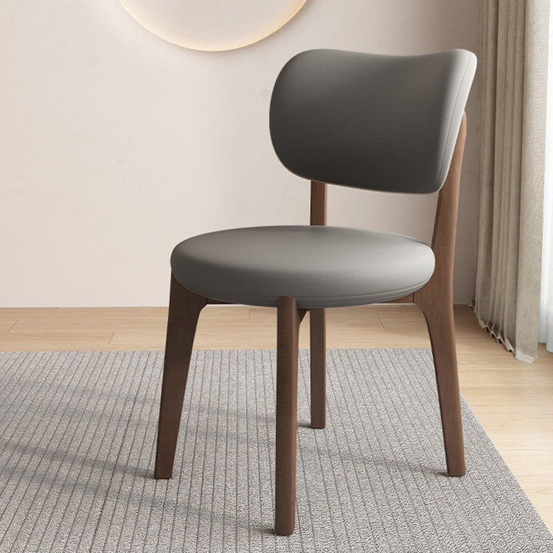 Contemporary Scandinavian Round Curve Oak Faux Leather Dining Chair Backrest For Dining Room