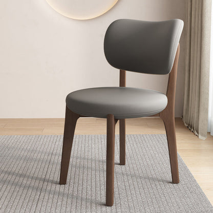 Contemporary Scandinavian Round Curve Oak Faux Leather Dining Chair Backrest For Dining Room