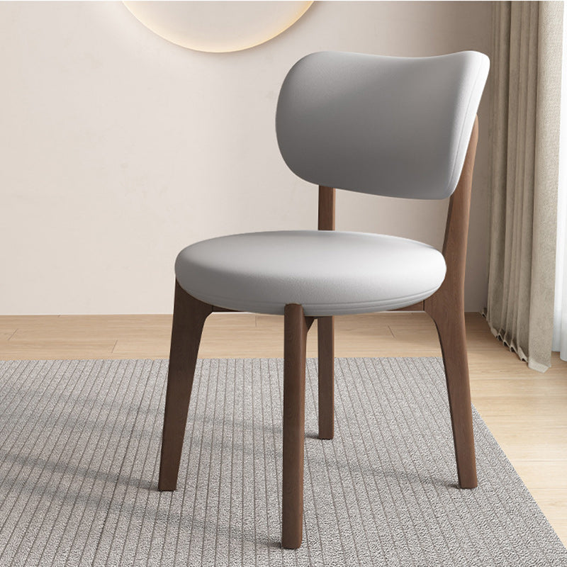 Contemporary Scandinavian Round Curve Oak Faux Leather Dining Chair Backrest For Dining Room