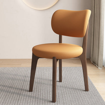 Contemporary Scandinavian Round Curve Oak Faux Leather Dining Chair Backrest For Dining Room