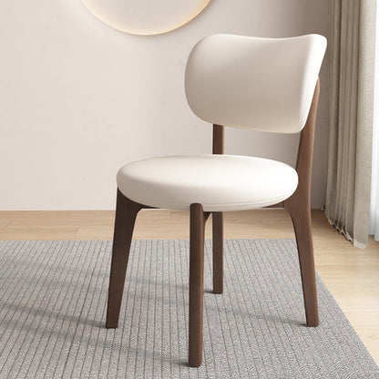 Contemporary Scandinavian Round Curve Oak Faux Leather Dining Chair Backrest For Dining Room
