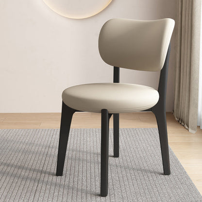 Contemporary Scandinavian Round Curve Oak Faux Leather Dining Chair Backrest For Dining Room