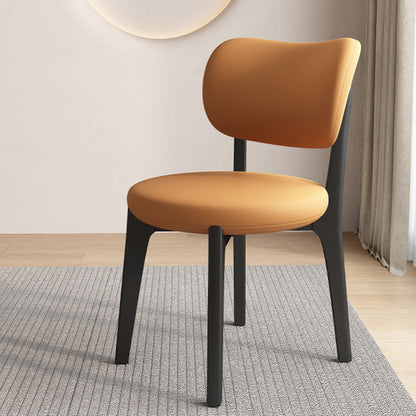 Contemporary Scandinavian Round Curve Oak Faux Leather Dining Chair Backrest For Dining Room