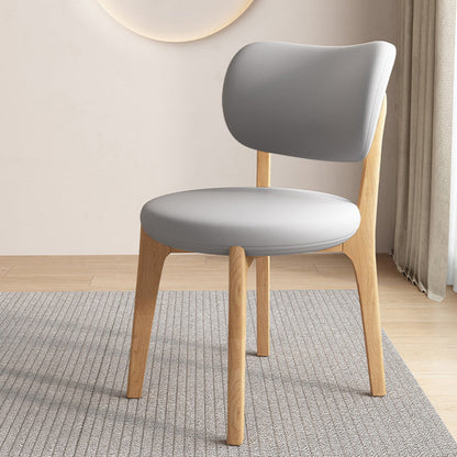 Contemporary Scandinavian Round Curve Oak Faux Leather Dining Chair Backrest For Dining Room