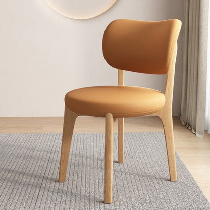 Contemporary Scandinavian Round Curve Oak Faux Leather Dining Chair Backrest For Dining Room