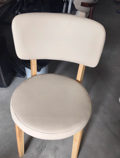 Contemporary Scandinavian Round Curve Oak Faux Leather Dining Chair Backrest For Dining Room