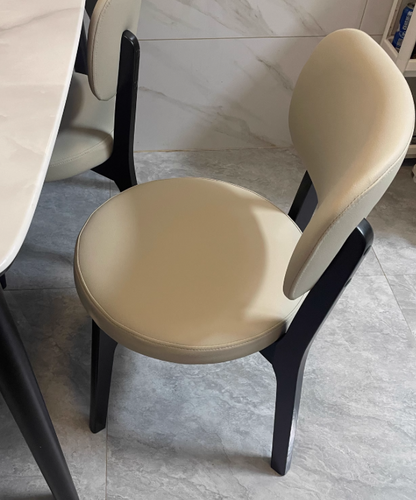 Contemporary Scandinavian Round Curve Oak Faux Leather Dining Chair Backrest For Dining Room