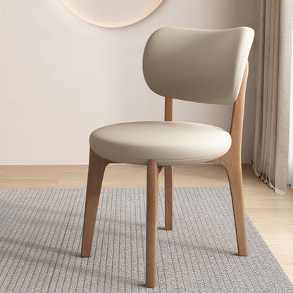 Contemporary Scandinavian Round Curve Oak Faux Leather Dining Chair Backrest For Dining Room