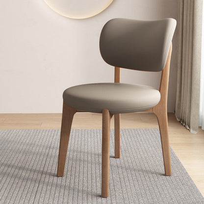 Contemporary Scandinavian Round Curve Oak Faux Leather Dining Chair Backrest For Dining Room