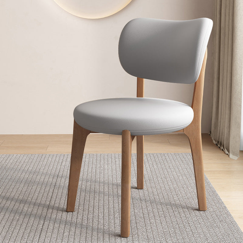 Contemporary Scandinavian Round Curve Oak Faux Leather Dining Chair Backrest For Dining Room