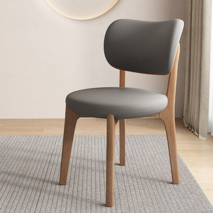 Contemporary Scandinavian Round Curve Oak Faux Leather Dining Chair Backrest For Dining Room