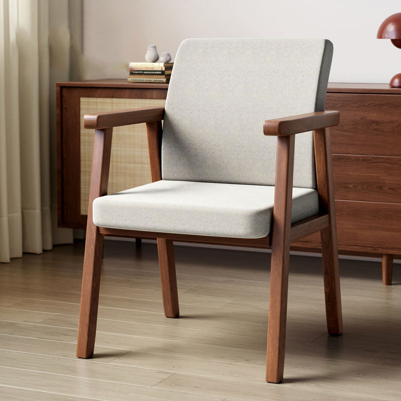 Modern Minimalist Square Wood Cotton Linen Dining Chair Backrest Armrest For Dining Room