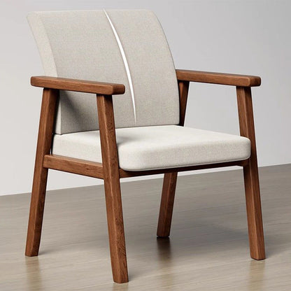 Modern Minimalist Square Wood Cotton Linen Dining Chair Backrest Armrest For Dining Room