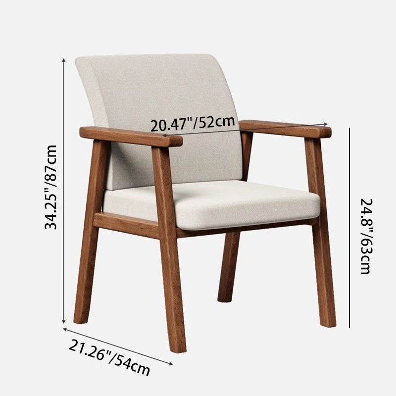 Modern Minimalist Square Wood Cotton Linen Dining Chair Backrest Armrest For Dining Room